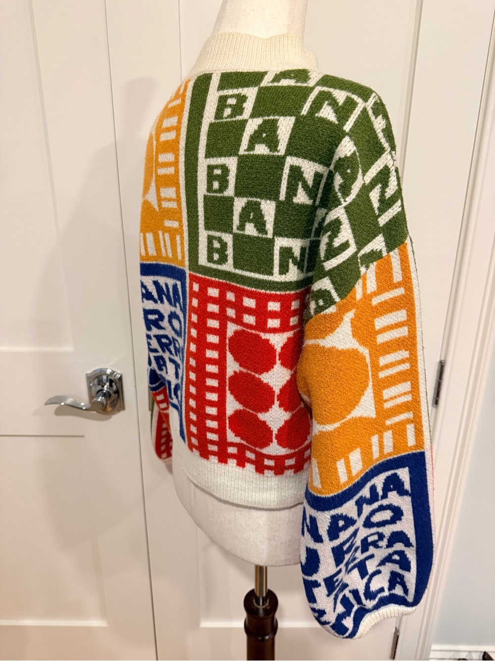 FARM Rio Multicolor Patchwork Crewneck Sweater - Green Blue Pink Orange Cream - Picture 5 of 14